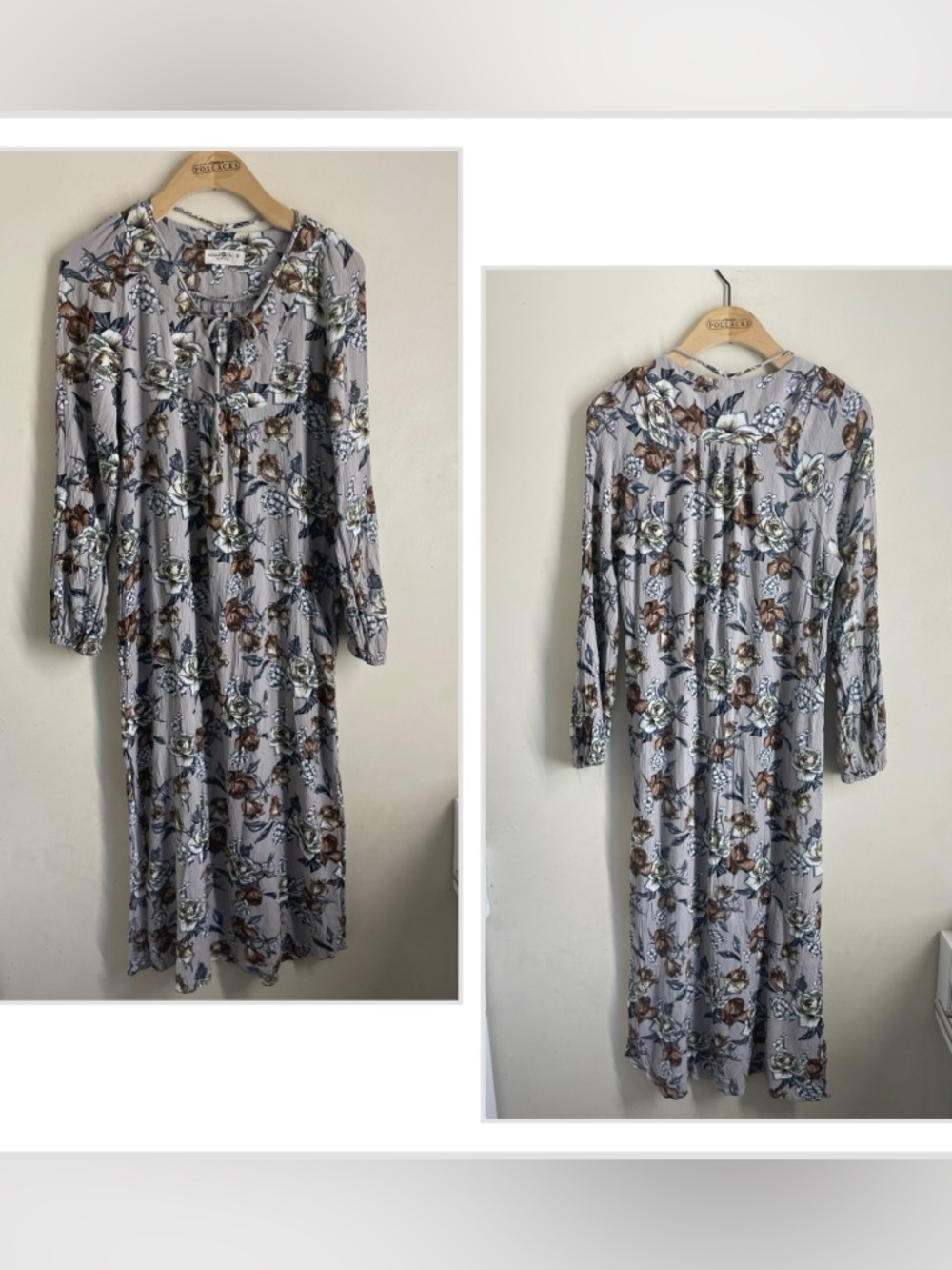 Natural Life Amelia Rose Crinkle Floral Midi Dress Size M Grey Brown